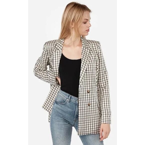 NWOT EXPRESS X NEGIN MIRSALEHI MIXED PLAID BOYFRIEND BLAZER JACKET SMALL - Picture 4 of 14